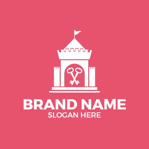 Charming Pink Castle Design with Keys for Security Logo Template