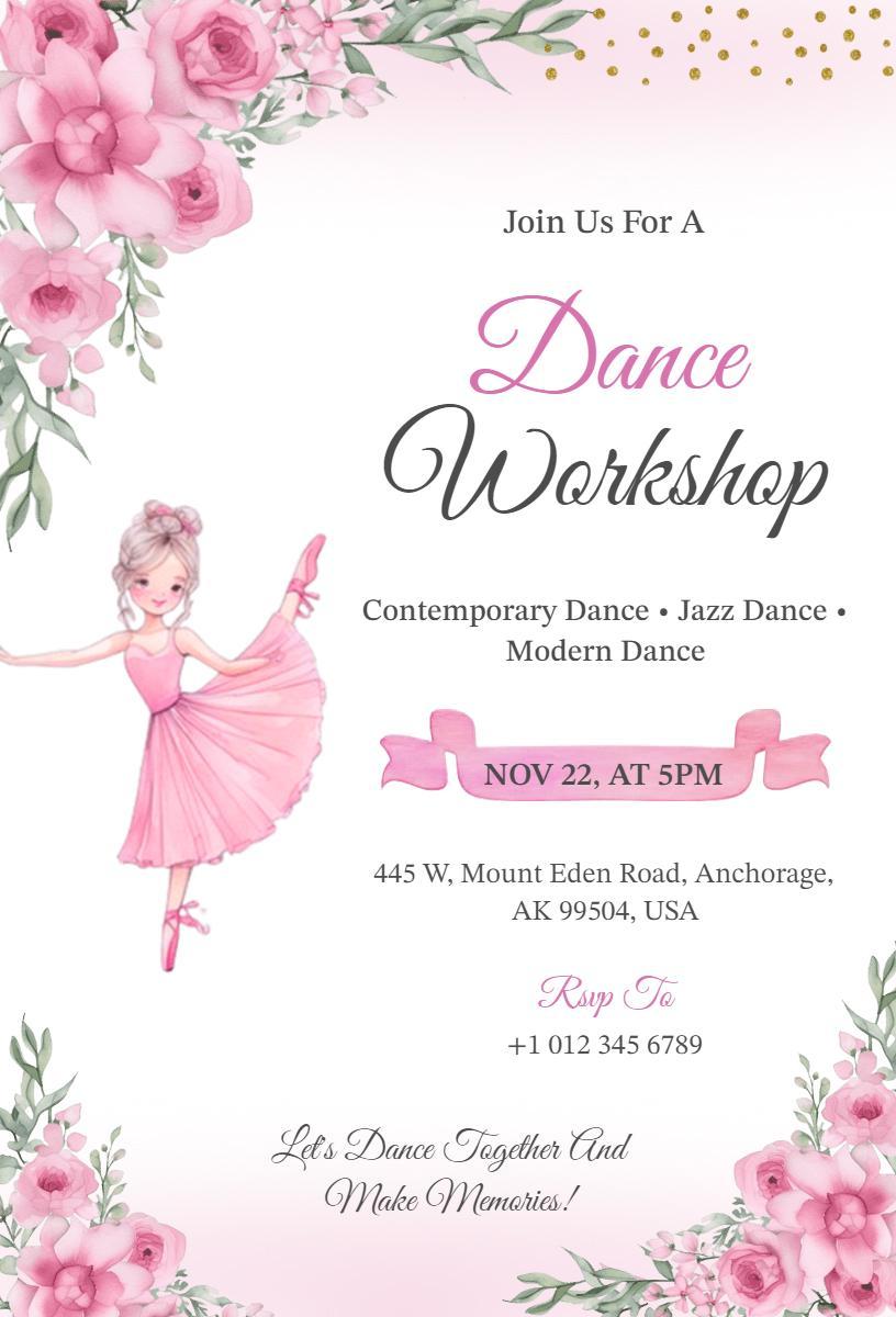 Charming Pink Dance Workshop Invitation Template