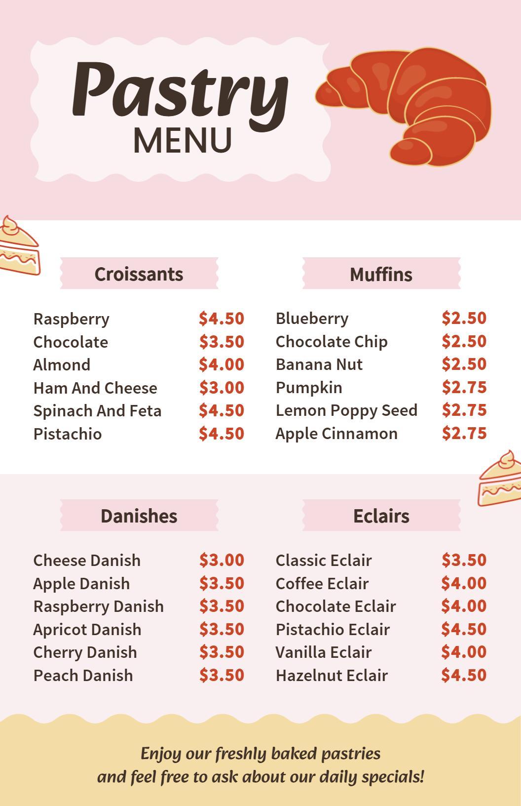 Charming Pink Dessert and Pastries Menu Template