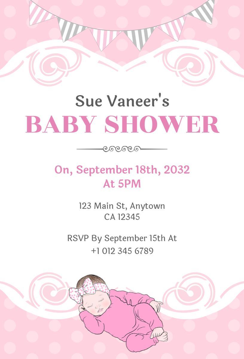 Charming Pink Floral Baby Shower Celebration Invitation Template