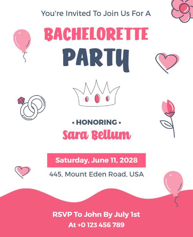 Charming Pink Floral Bachelorette Party Invitation Poster Template