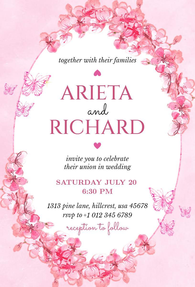 Charming Pink Floral Elegant Wedding Celebration Invitation Template