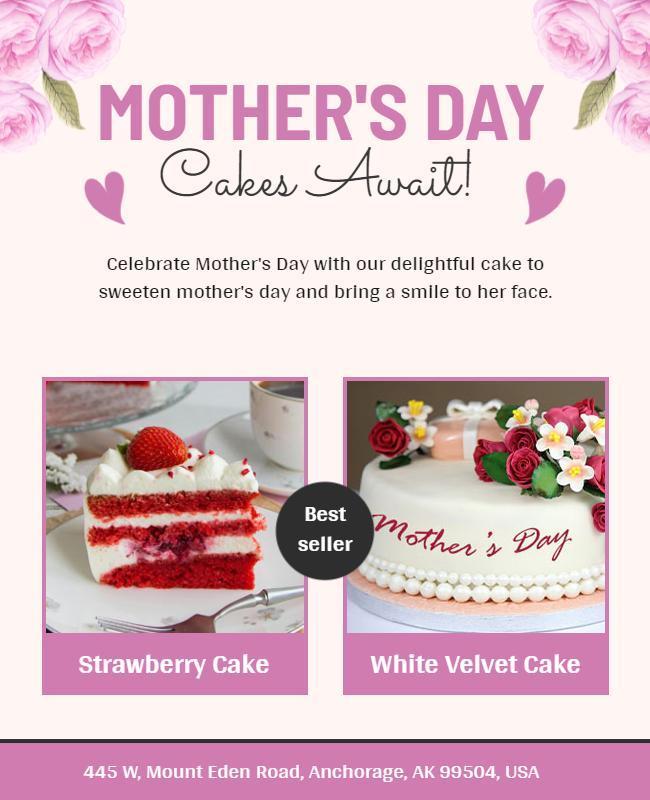Charming Pink Floral Mother's Day Cake Promotion Poster Template