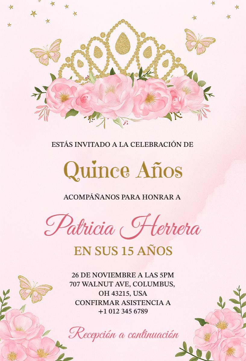 Charming Pink Floral Quinceanera Celebration Invitation Template
