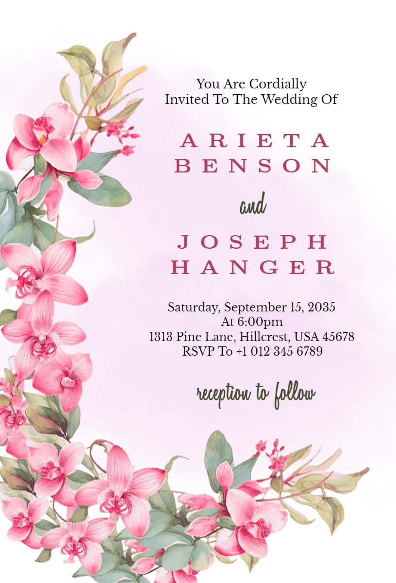 Charming Pink Floral Wedding Celebration Invitation Template