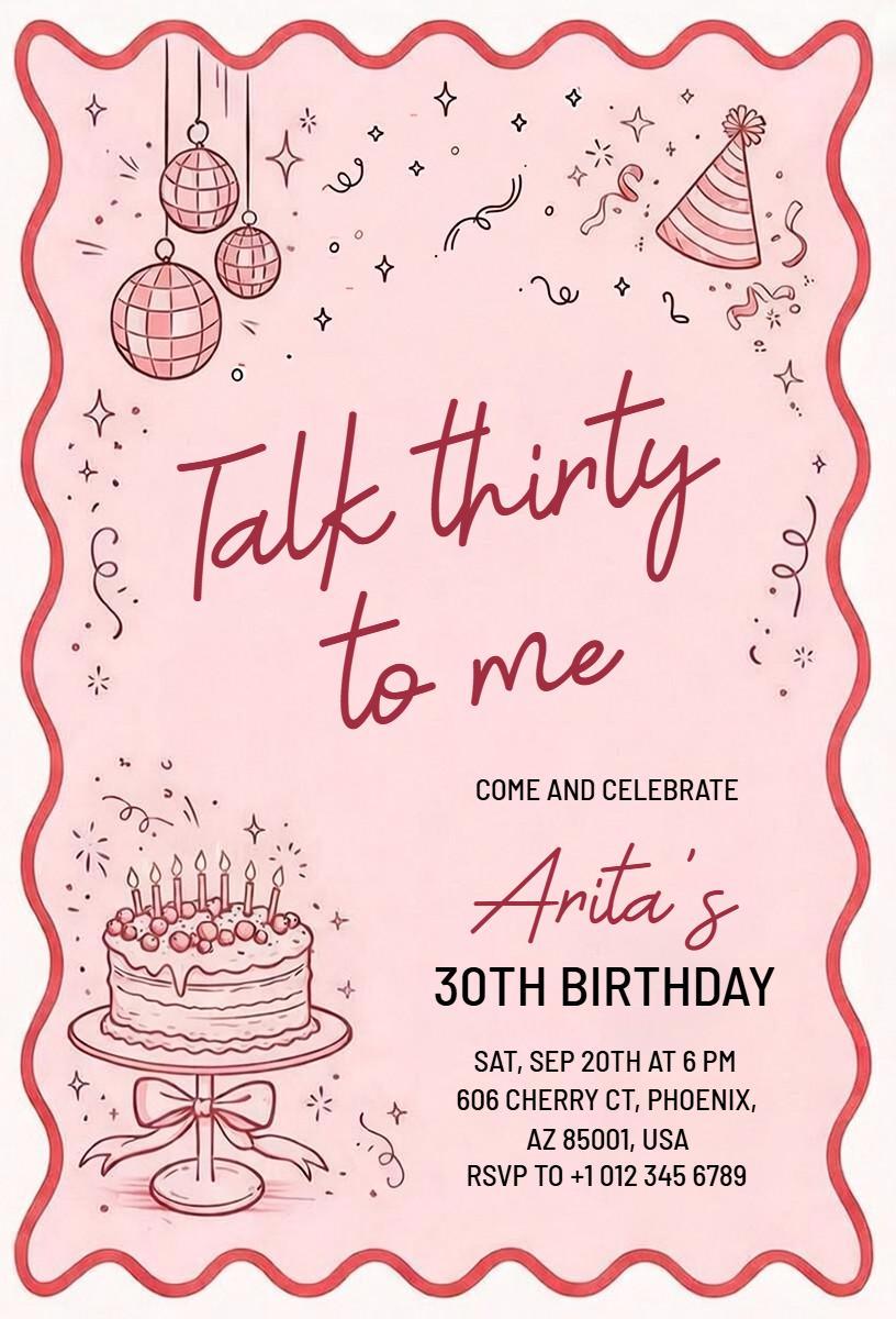 Charming Pink Glam 30th Birthday Celebration Invitation Template