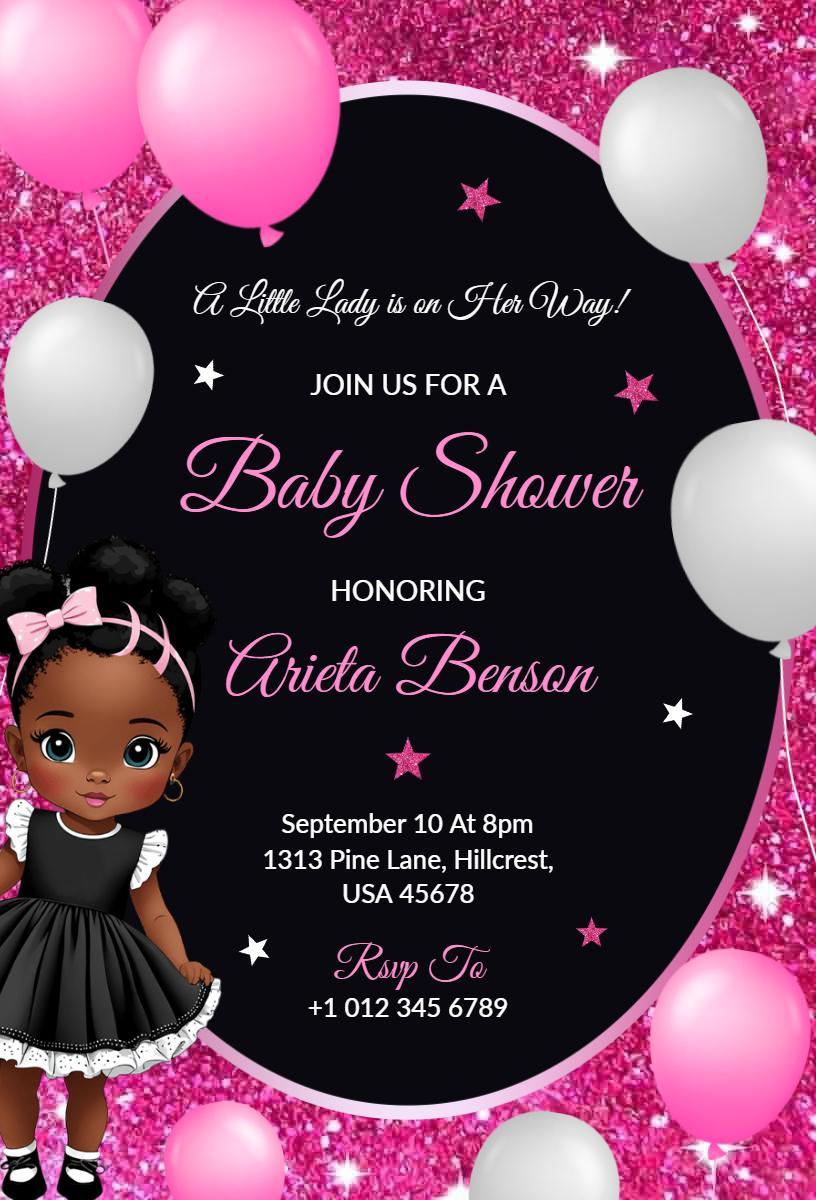 Charming Pink Glitter Baby Shower Celebration Invitation Template