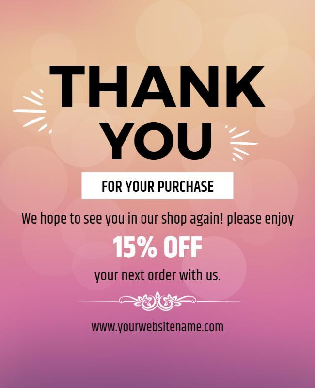 Charming Pink Gradient Thank You Purchase Discount Poster Template
