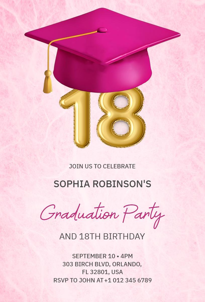 Charming Pink Graduation Celebration 18th Birthday Invitation Template