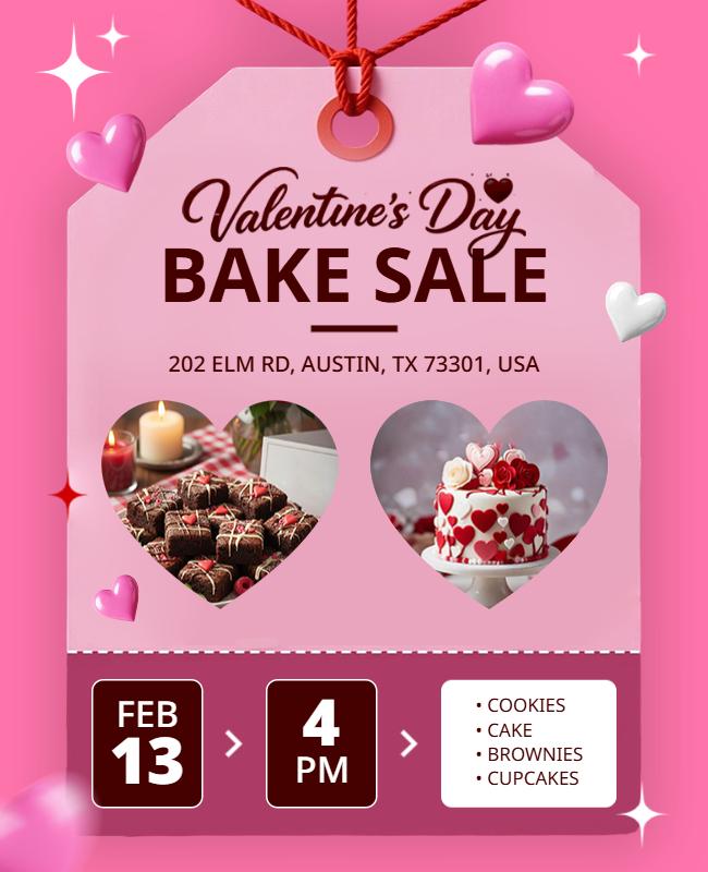 Charming Pink Heart-Themed Valentine's Day Bake Sale Flyer Template