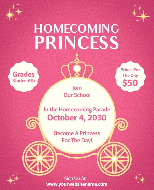 Charming Pink Homecoming Princess Parade Invitation Poster Template