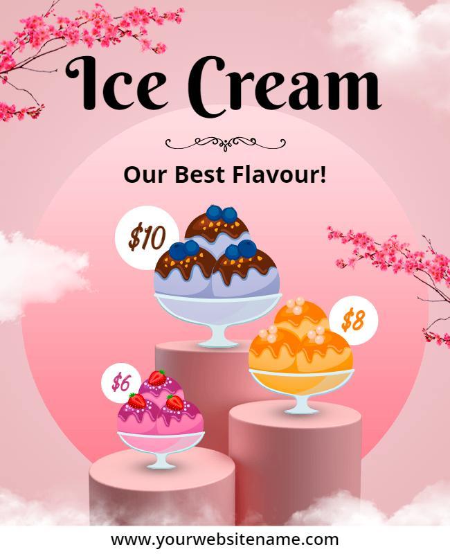 Charming Pink Ice Cream Flavor Showcase Flyer Template
