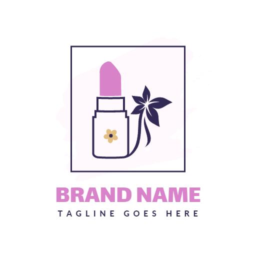 Charming Pink Lipstick with Floral Accents for Beauty Logo Template