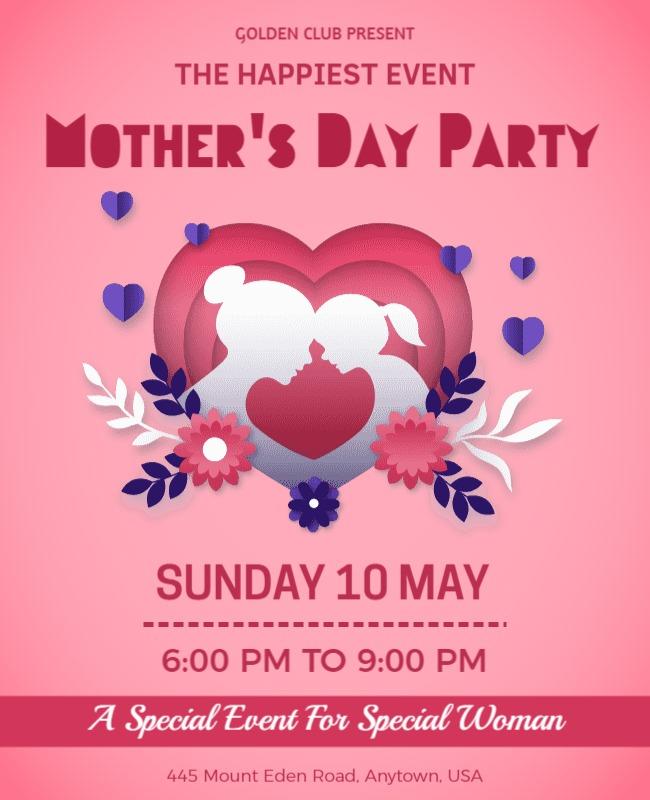 Charming Pink Mother's Day Celebration Party Poster Template