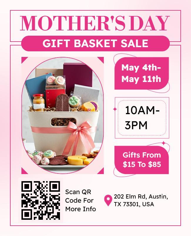 Charming Pink Mother's Day Gift Basket Sale Flyer Template