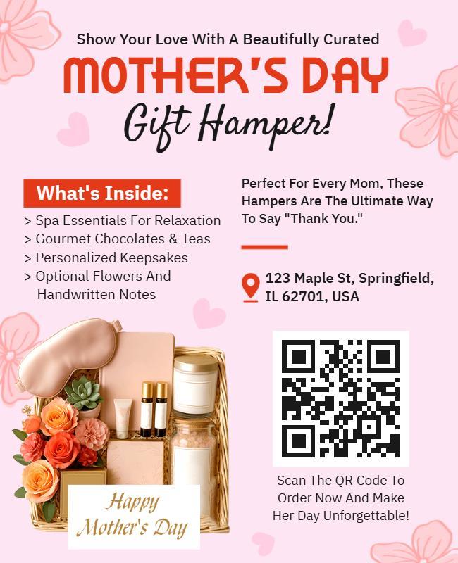 Charming Pink Mother's Day Gift Hamper Invitation Poster Template