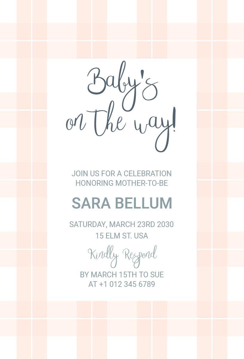 Charming Pink Plaid Baby Shower Celebration Invitation Template
