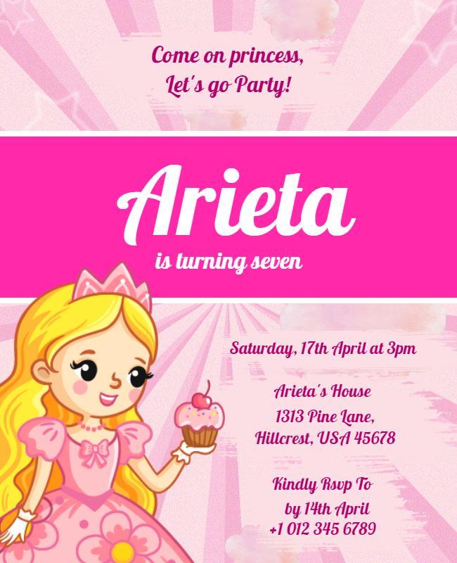 Charming Pink Princess Birthday Celebration Poster Template