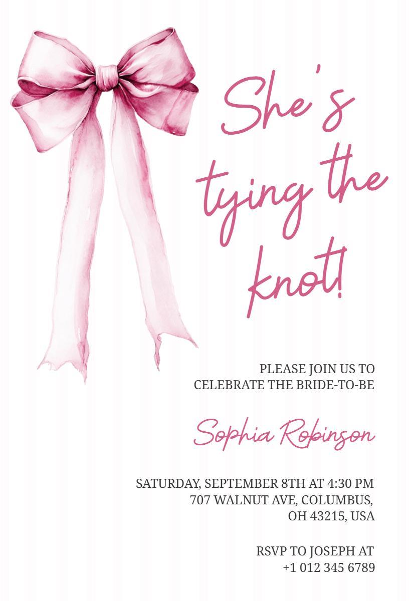 Charming Pink Ribbon Bridal Shower Celebration Invitation Template
