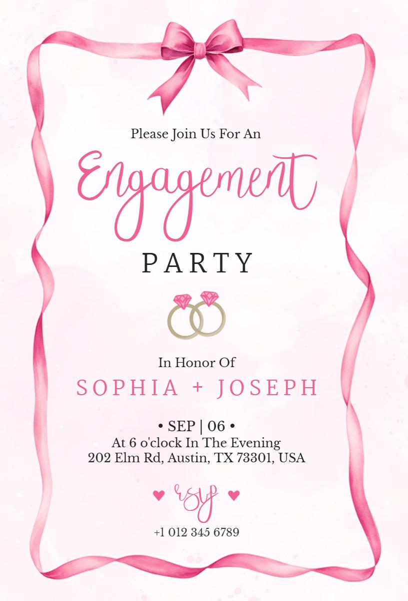 Charming Pink Ribbon Engagement Party Celebration Invitation Template