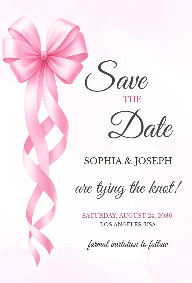 Charming Pink Ribbon Wedding Save The Date Invitation Template