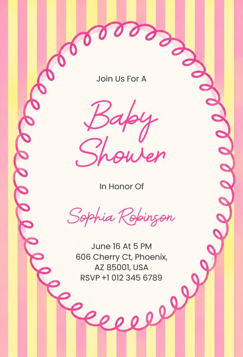 Charming Pink Striped Baby Shower Celebration Invitation Template