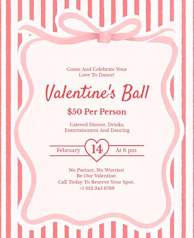 Charming Pink Striped Valentine’s Ball Dance Invitation Poster Template
