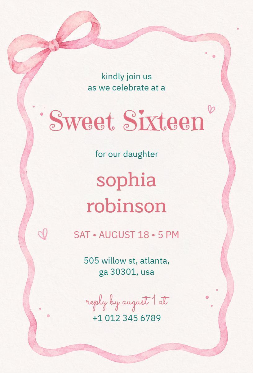 Charming Pink Sweet 16 Birthday Celebration Invitation Template