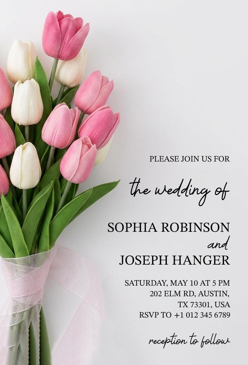 Charming Pink Tulip Floral Wedding Celebration Invitation Template
