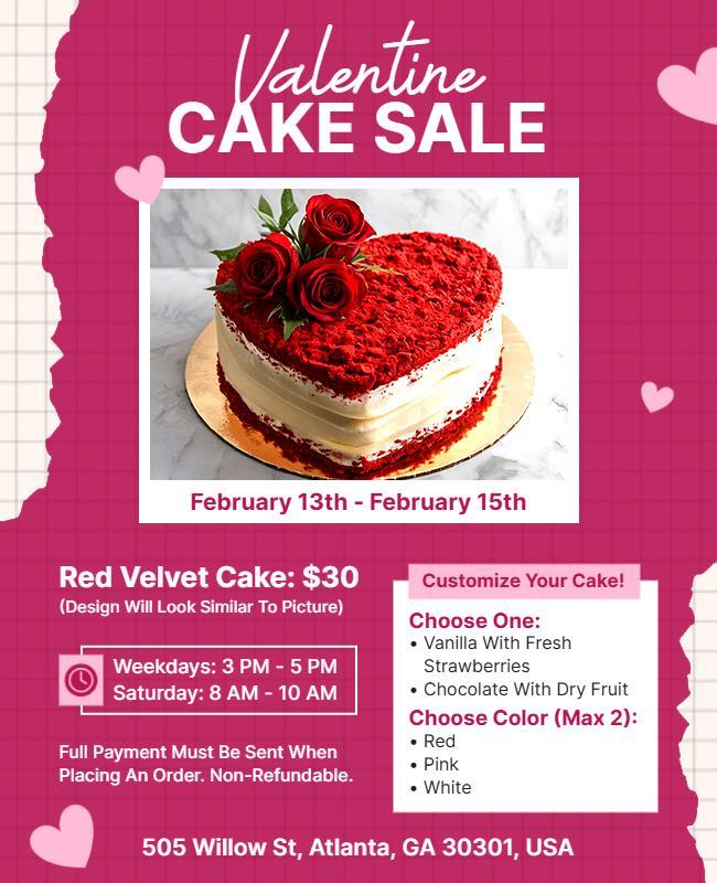 Charming Pink Valentine Cake Sale Promotion Poster Template