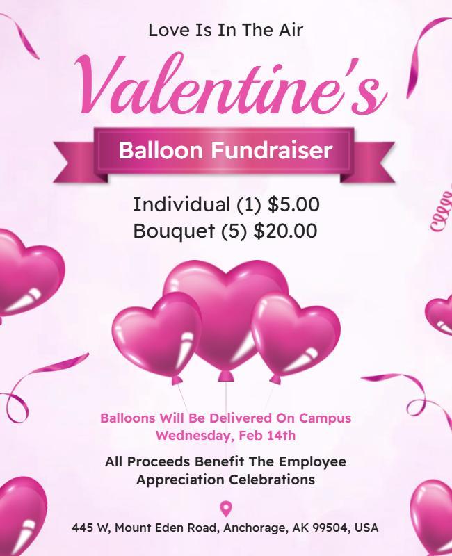 Charming Pink Valentine's Day Balloon Fundraiser Poster Template