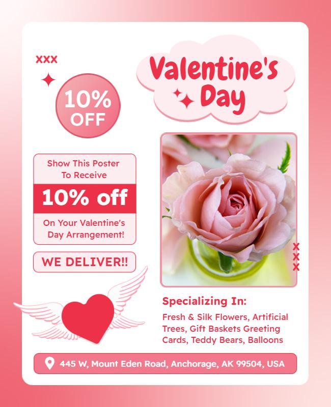 Charming Pink Valentine's Day Floral Discount Poster Template