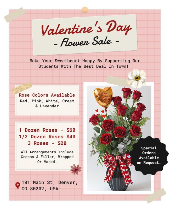 Charming Pink Valentine's Day Flower Sale Poster Template