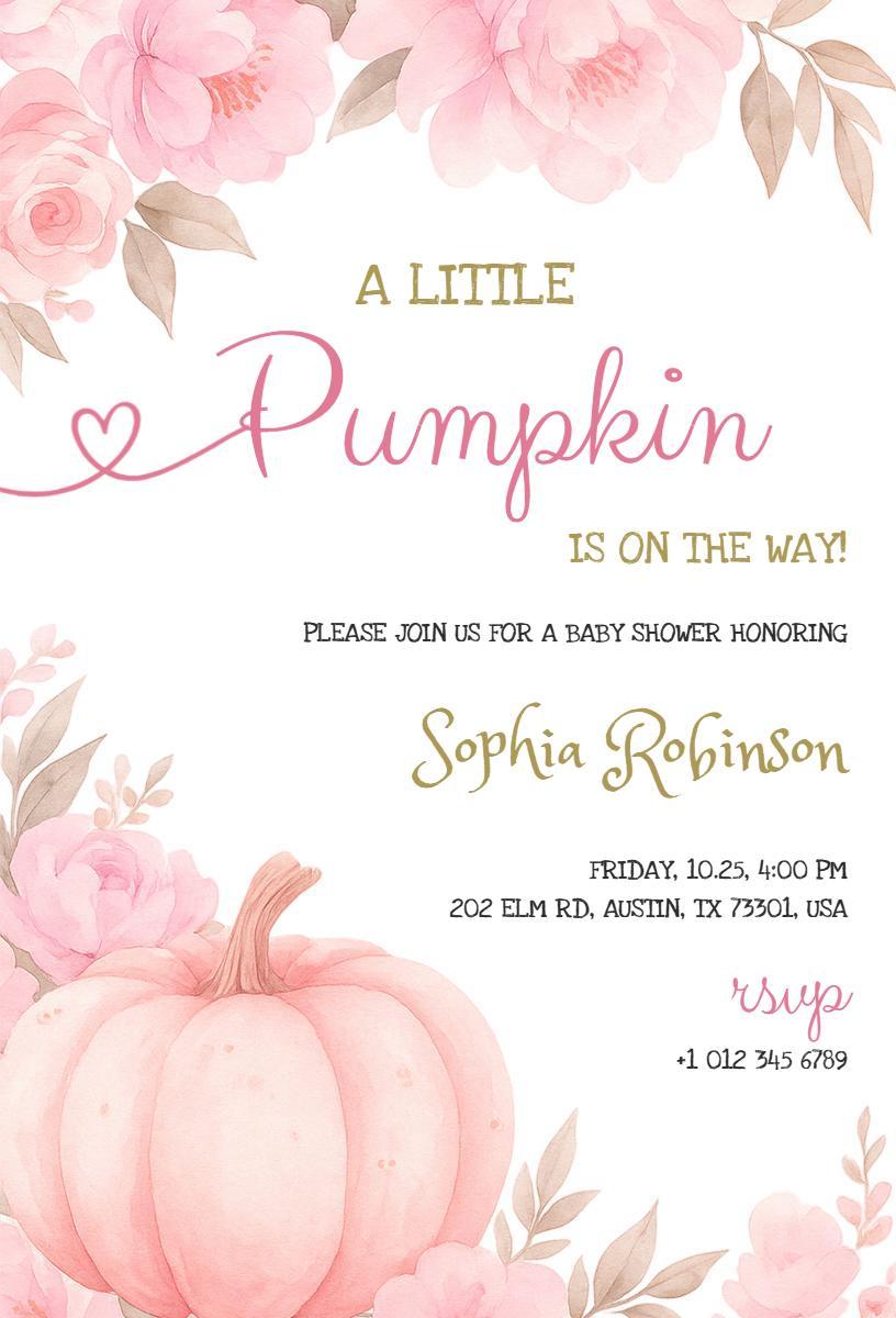 Charming Pumpkin Blossom Fall Baby Shower Invitation Template