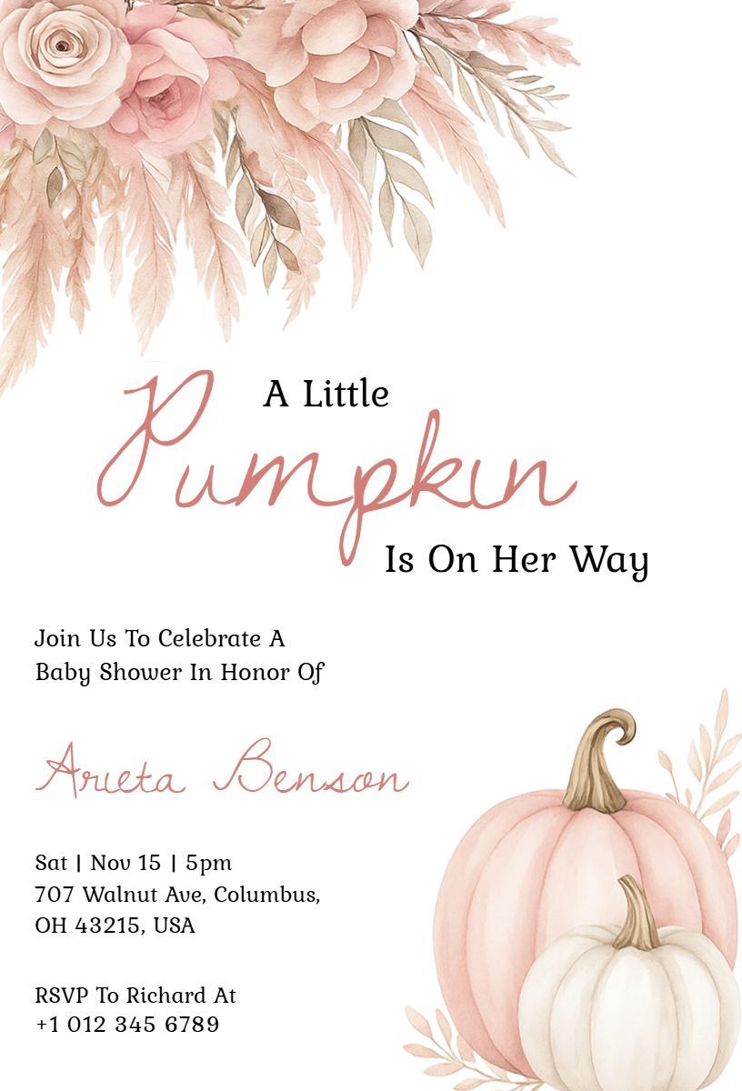 Charming Pumpkin Floral Fall Baby Shower Invitation Template
