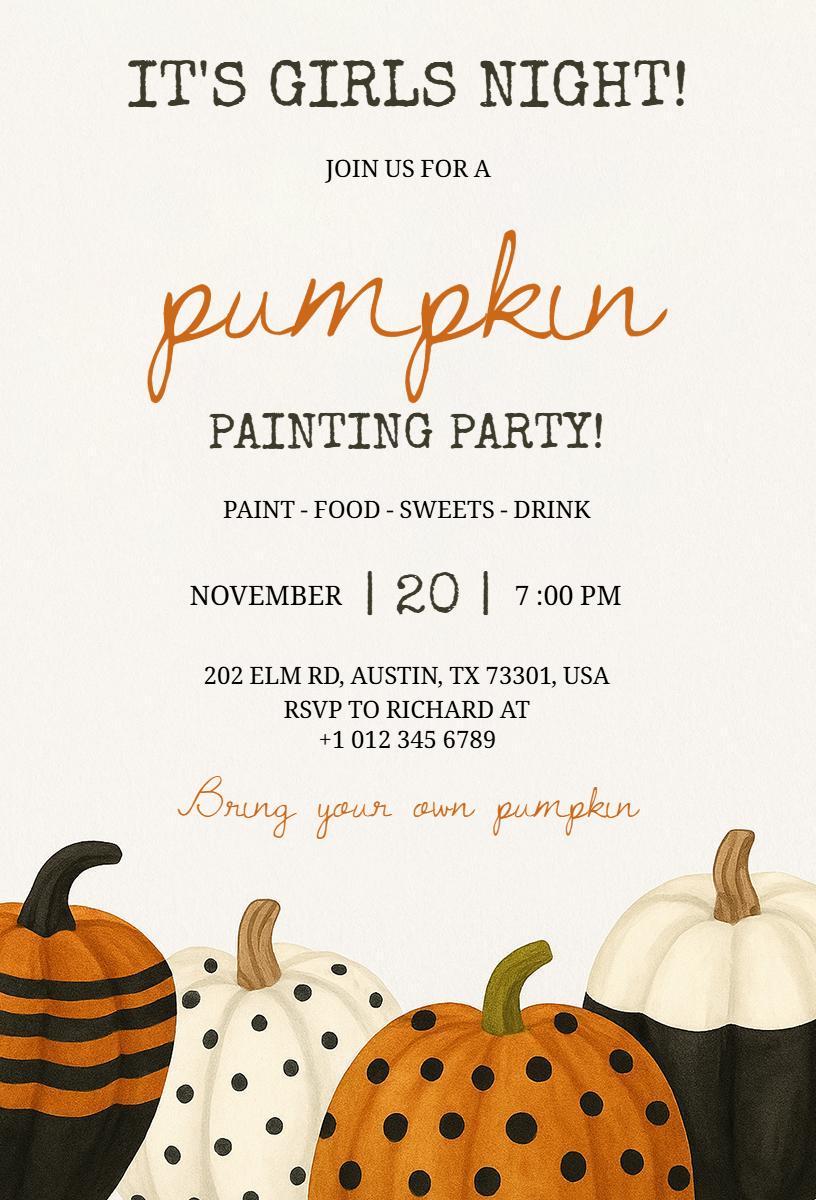Charming Pumpkin Paint Party Gathering Invitation Template