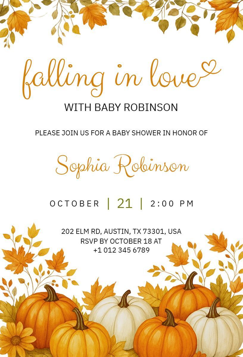 Charming Pumpkin Spice Fall Baby Shower Celebration Invitation Template