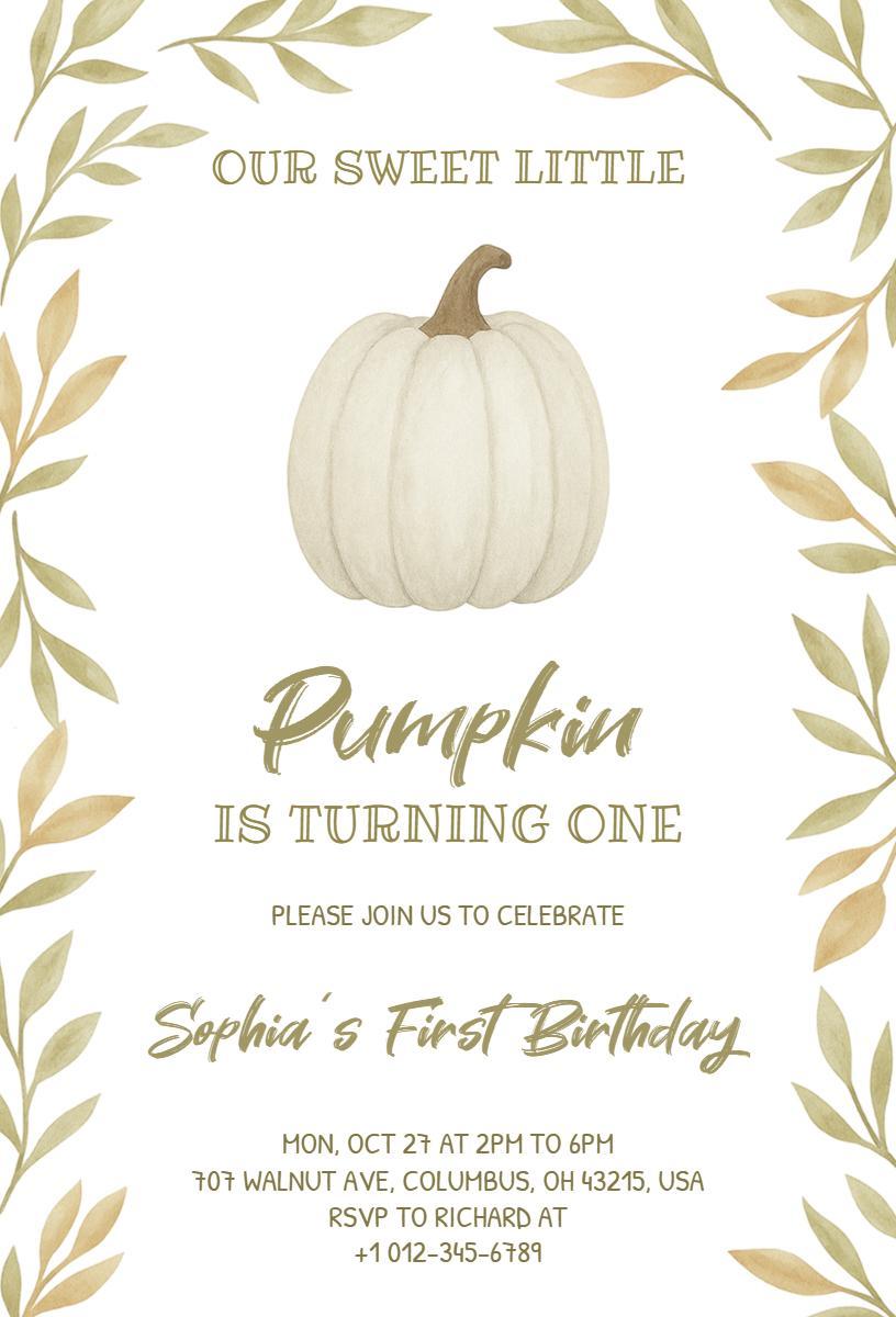 Charming Pumpkin Themed Fall Birthday Celebration Invitation Template
