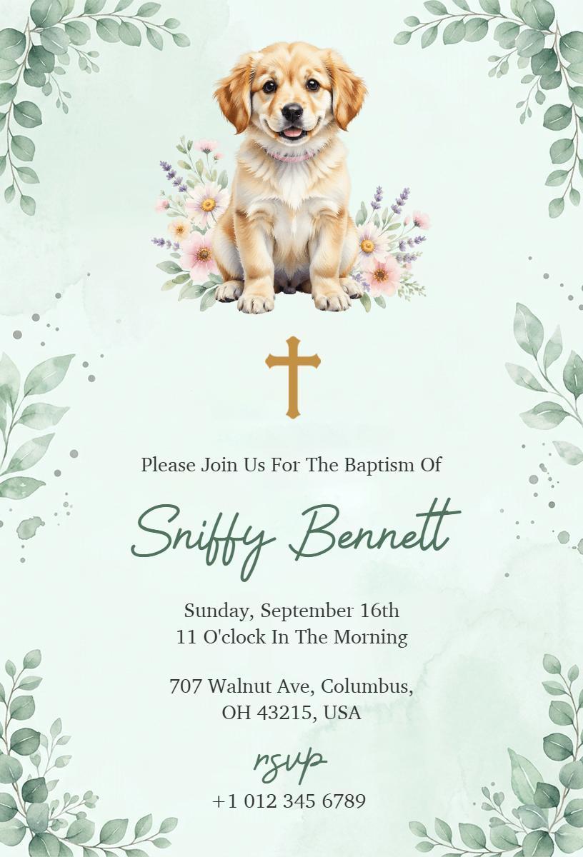 Charming Puppy Themed Baptism Celebration Invitation Template
