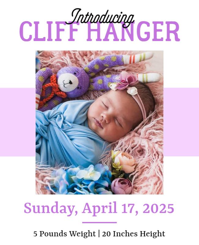 Charming Purple Baby Announcement with Sweet Floral Accents Poster Template