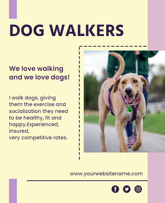 Charming Purple Dog Walking Service Promotion Poster Template