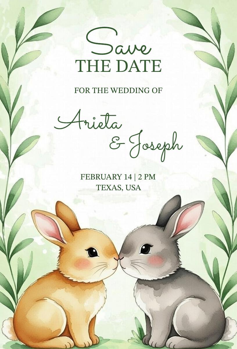 Charming Rabbit Theme Save The Date Wedding Invitation Template