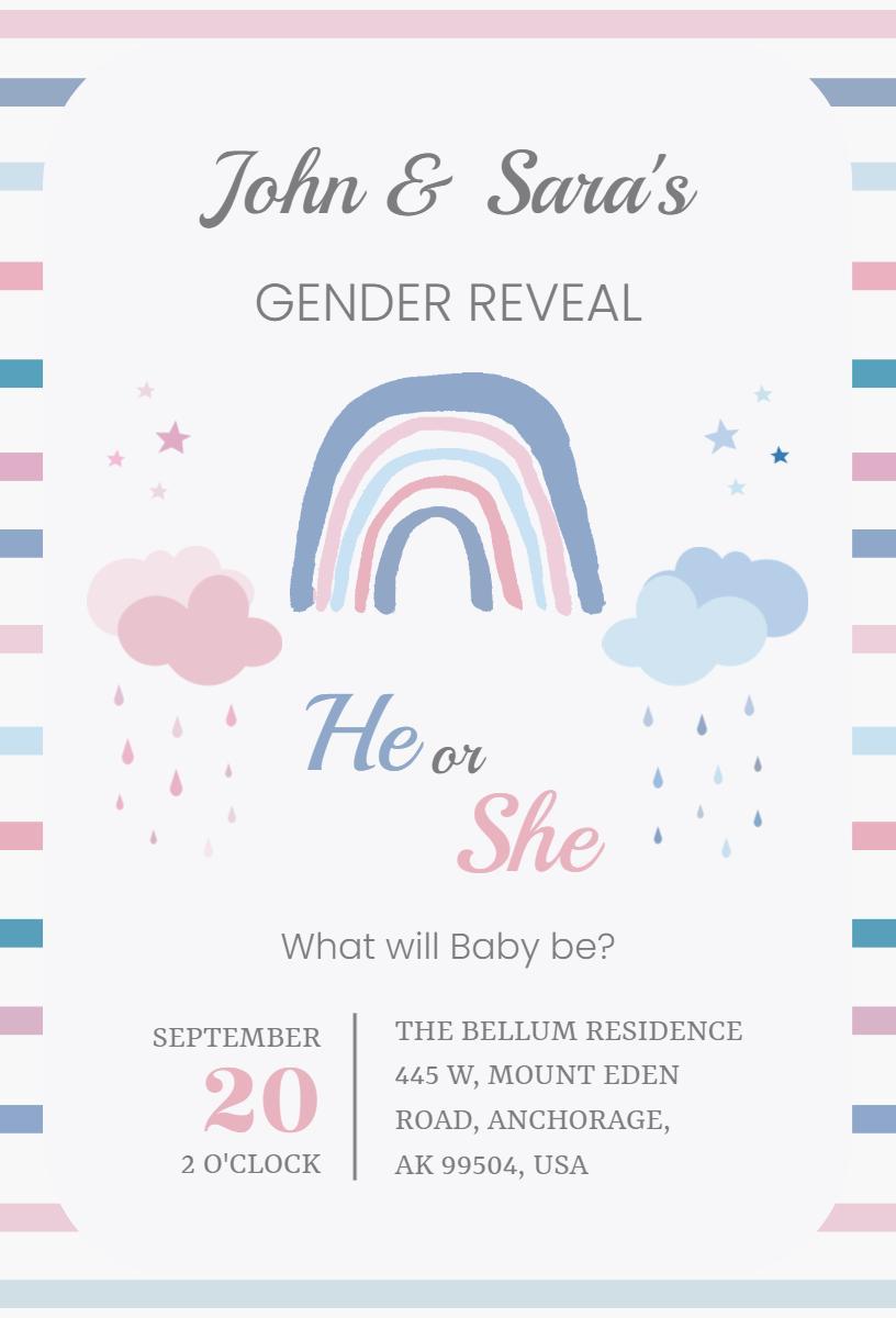 Charming Rainbow Gender Reveal Celebration Invitation Template