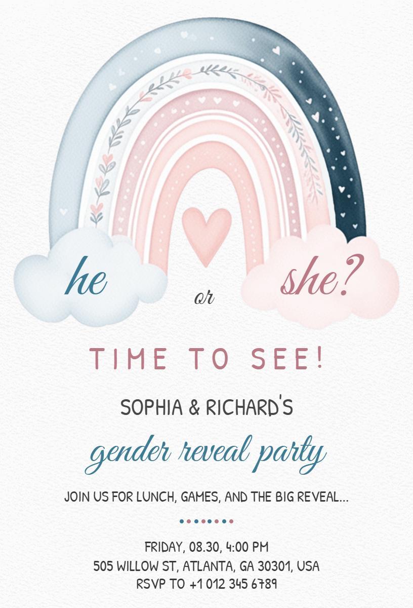 Charming Rainbow Themed Gender Reveal Celebration Invitation Template