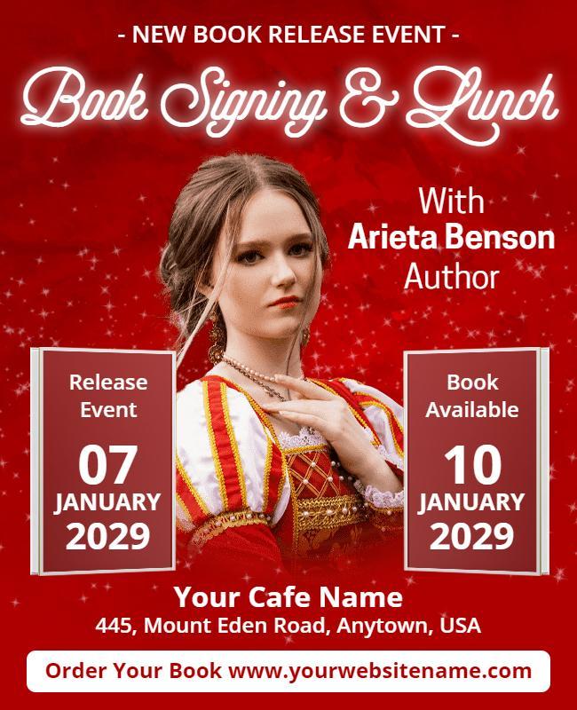 Charming Red Book Signing and Lunch Event Flyer Template