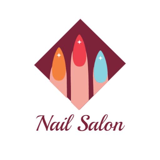 Charming Red, Orange, and Blue Nails Highlight Salon Logo Template