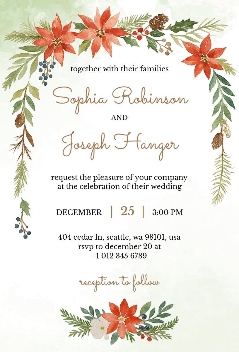 Charming Red Poinsettia Christmas Wedding Invitation Template
