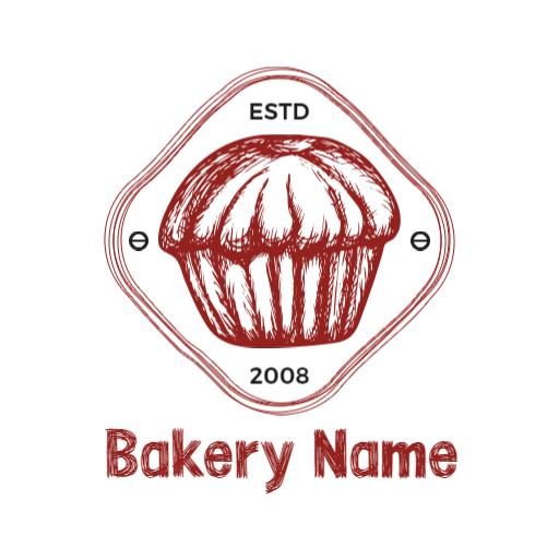 Charming Red Sketch of Muffin for Your Bakery Name Logo Template