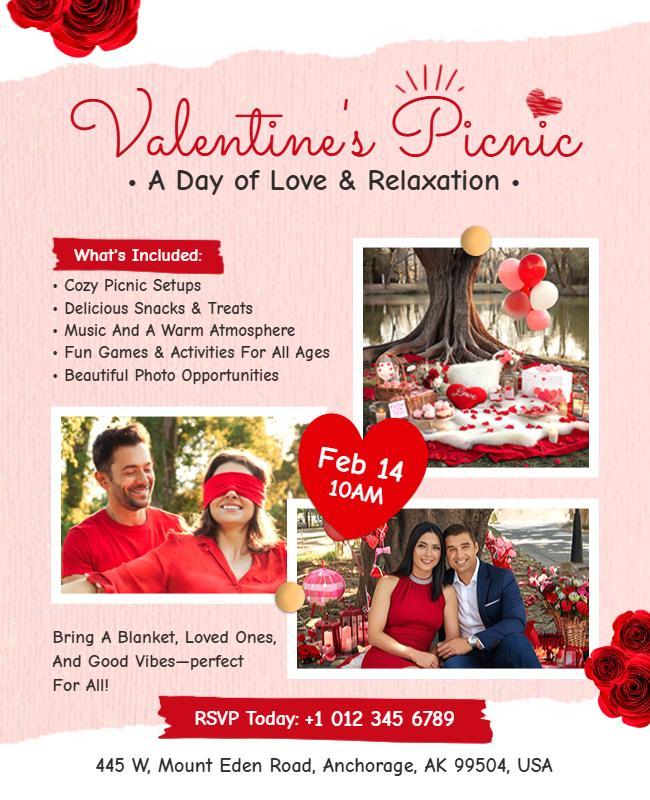 Charming Red Valentine’s Picnic Day of Love Poster Template