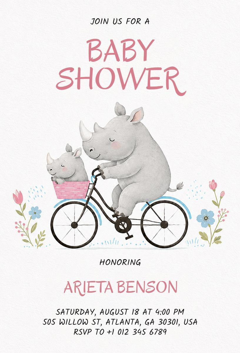 Charming Rhino Theme Adorable Baby Shower Invitation Template